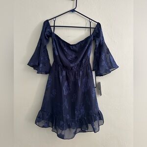 Navy Blue floral off shoulders sleeve dress size M